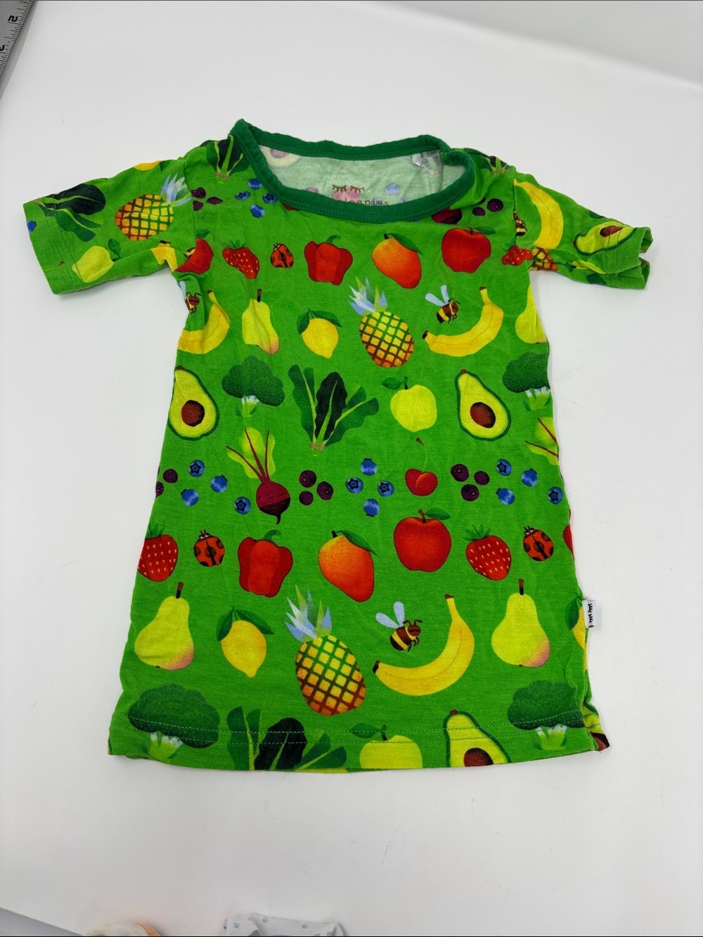 Little Sleepies 2T Bright Green Fruit & Veggie Print Tee